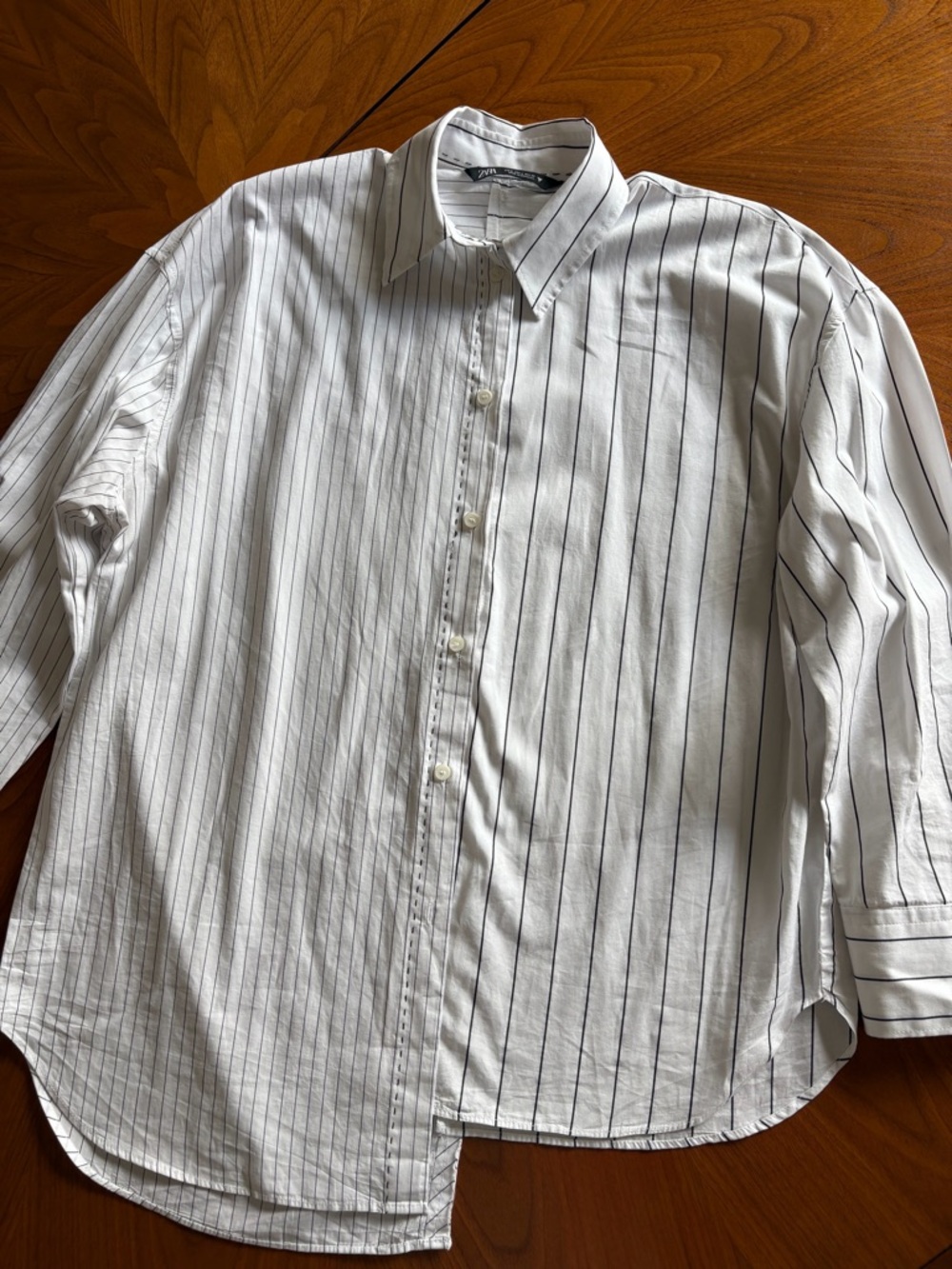 Women’s White Pinstripe Button-Up Shirt